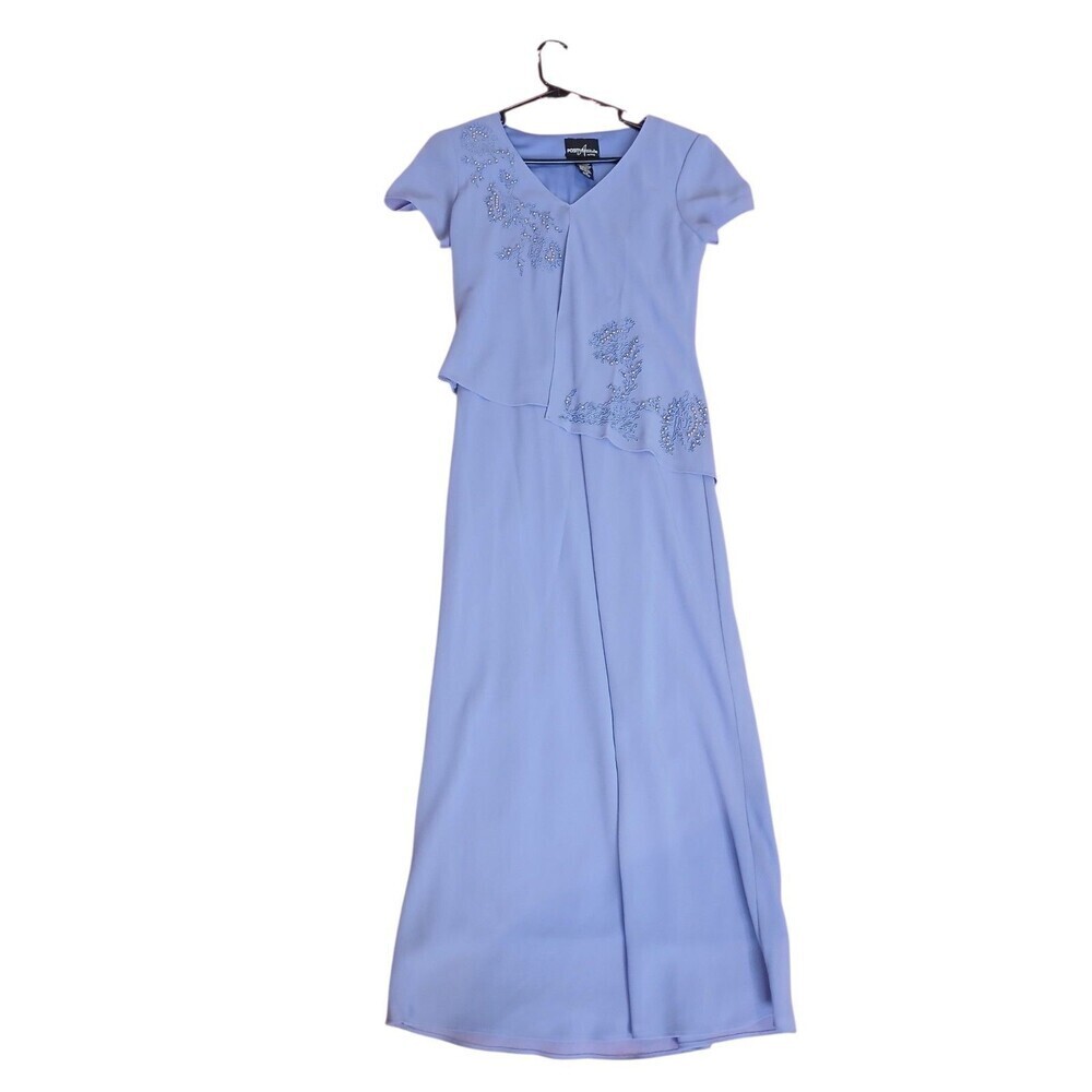 Positive Attitude Petite 4 Blue Formal Dress Beaded Embroidered EveningMaxiDress